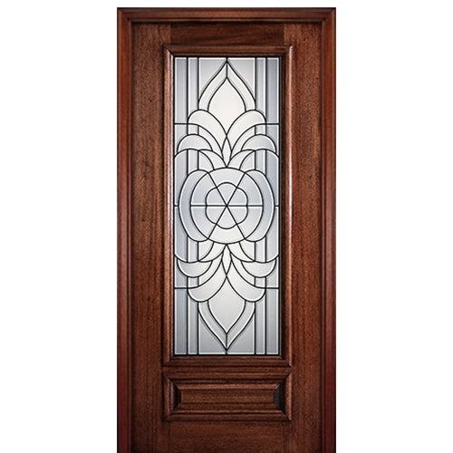 6'-8" 3/4 Lite Mahogany Wood Entry Door with Princeton Decorative Glass