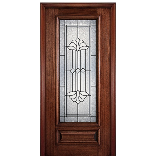 6'-8" 3/4 Lite Mahogany Wood Entry Door with Delta Decorative Glass