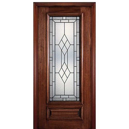 6'-8" 3/4 Lite Mahogany Wood Entry Door with Hamilton Decorative Glass