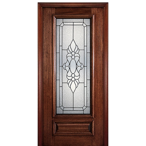 6'-8" 3/4 Lite Mahogany Wood Entry Door with Medina Decorative Glass