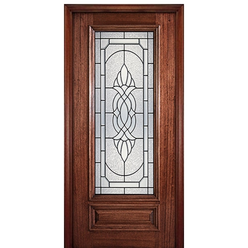 6'-8" 3/4 Lite Mahogany Wood Entry Door with Ashton Decorative Glass