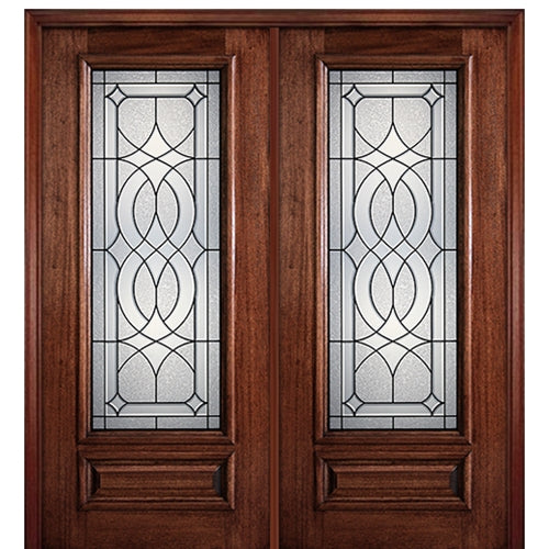 6'-8" Full Lite Mahogany Wood Entry Double Door with La Salle Decorative Glass