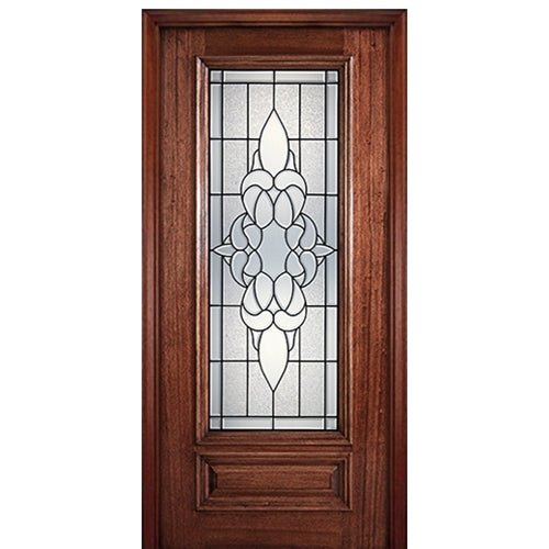 6'-8" 3/4 Lite Mahogany Wood Entry Door with Cornell Decorative Glass