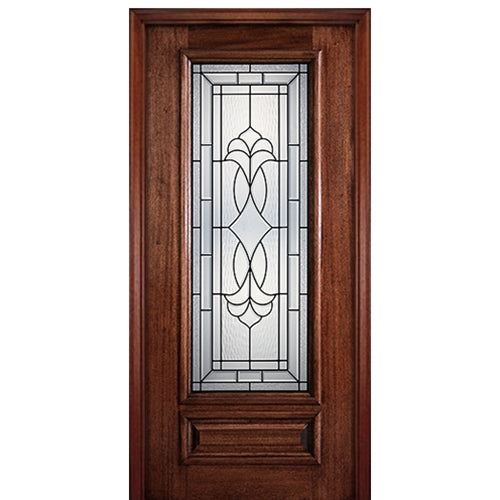 6'-8" 3/4 Lite Mahogany Wood Entry Door with Crockett Decorative Glass