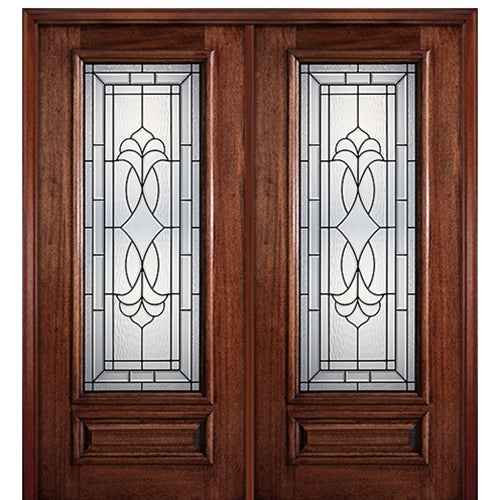 6'-8" Full Lite Mahogany Wood Entry Double Door with Crockett Decorative Glass