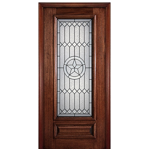 6'-8" 3/4 Lite Mahogany Wood Entry Door with Pecos Decorative Glass