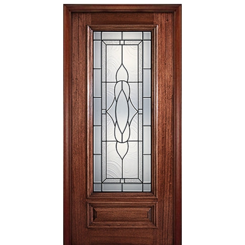 6'-8" 3/4 Lite Mahogany Wood Entry Door with Madison Decorative Glass