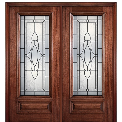 6'-8" Full Lite Mahogany Wood Entry Double Door with Madison Decorative Glass