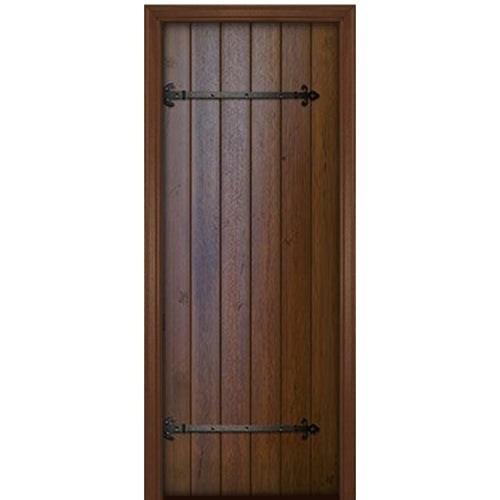 96" Tall Mahogany Square Top Plank Entry Door With Decorative Florentine Straps