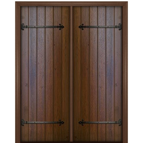 96" Tall Mahogany Square Top Plank Double Door With Decorative Florentine Straps