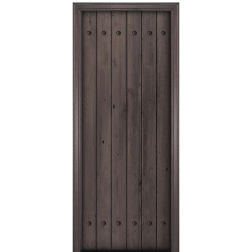 96" Tall Knotty Alder Square Top Plank Entry Door with Decorative  Clavos