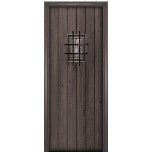 96" Tall Knotty Alder Square Top Plank Entry Door with Speakeasy