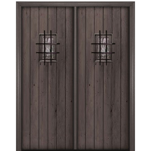 96" Tall Knotty Alder Square Top Plank Entry Double Door with Speakeasy