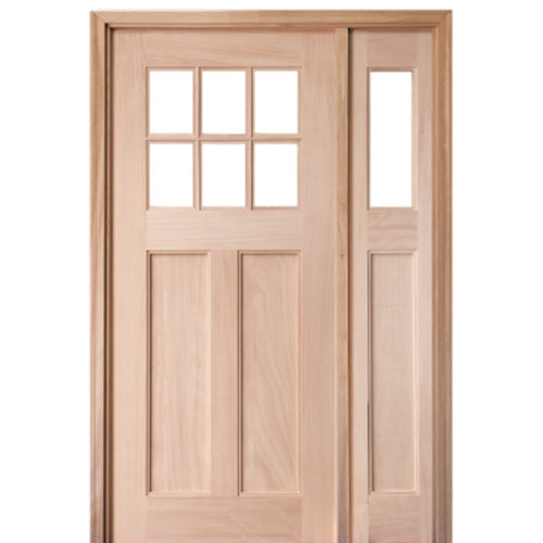 36" X 80" 6 Lite 2 Panel Craftsman Style Entry Door With Matching Sidelite and True Divided Lite (TDL) Clear Low Insulated Clear Glass