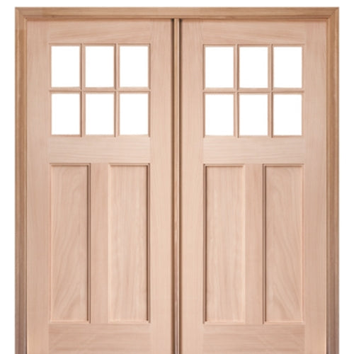 72" X 80" 6 Lite 2 Panel Mahogany Craftsman Style Double Door With True Divided Lite (TDL) Clear Low E Insulated Glass