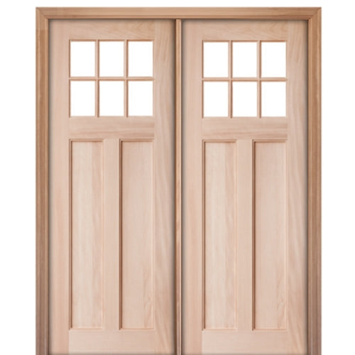 72" X 96" 6 Lite 2 Panel Mahogany Craftsman Style Double Door With True Divided Lite (TDL) Clear Low E Insulated Glass