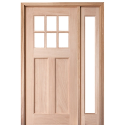 36" X 80" 6 Lite 2 Panel Craftsman Style Entry Door With Matching Full Lite Sidelite and True Divided Lite (TDL) Insulated Clear Glass