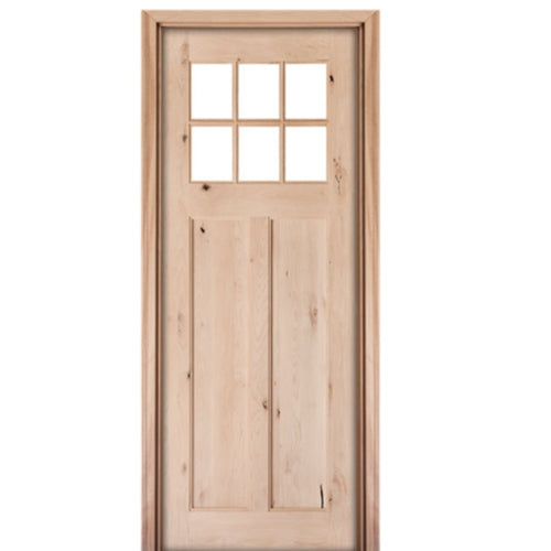 36" X 96" 6 Lite 2 Panel Knotty Alder Craftsman Style Door With True Divided Lite (TDL) Clear Low E Insulated Glass