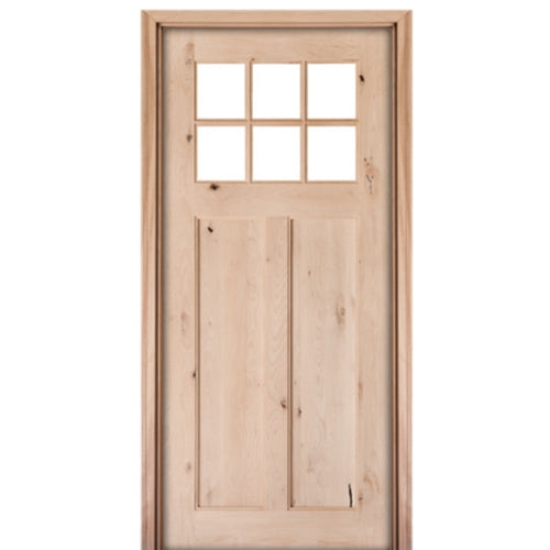 36" X 80" 6 Lite 2 Panel Knotty Alder Craftsman Style Door With True Divided Lite (TDL) Clear Low E Insulated Glass