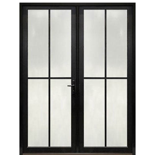 Prehung Narrow Profile 4-Lite Fiberglass Entry Door With Fixed Sidelite And Multi-Point Lock System