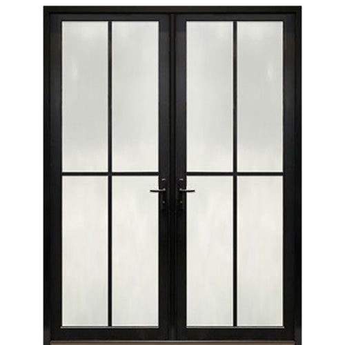 Narrow Profile 4-Lite Fiberglass Double Entry Door With Multi-Point Locking System 