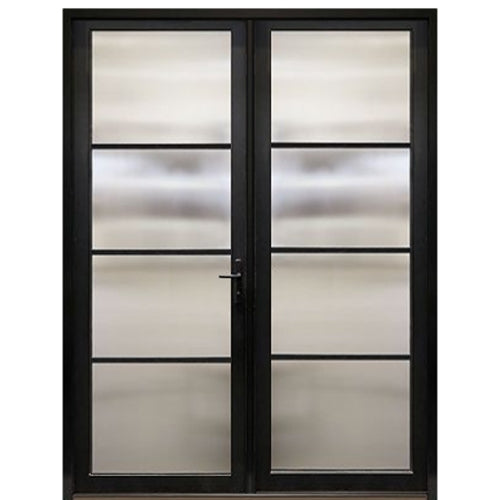 Prehung Narrow Profile Horizontal 4-Lite Fiberglass Entry Door With Fixed Sidelite And Multi-Point Lock System