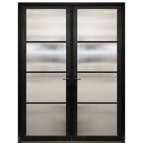 Narrow Profile Horizontal 4-Lite Fiberglass Double Entry Door With Multi-Point Locking System 