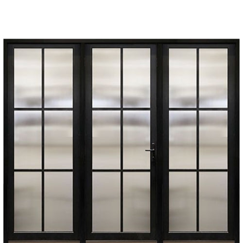 Prehung  6-Lite Fiberglass Narrow Profile Entry Door With 2 Fixed Sidelites And Multi-Point Lock System 