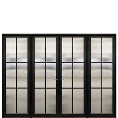 Prehung Narrow Profile 6-Lite Fiberglass Entry Double Door With 2 Fixed Sidelites And Multi-Point Lock System 