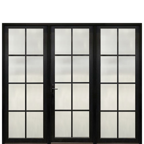 Prehung  8-Lite Fiberglass Narrow Profile Entry Door With 2 Fixed Sidelites And Multi-Point Lock System 