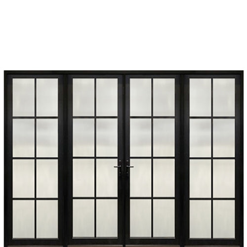 Prehung Narrow Profile 8-Lite Fiberglass Entry Double Door With 2 Fixed Sidelites And Multi-Point Lock System 