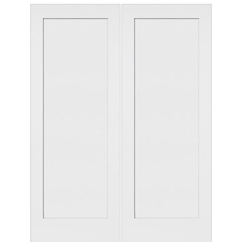 1-Panel Shaker White Primed Solid Core Wood Double Door