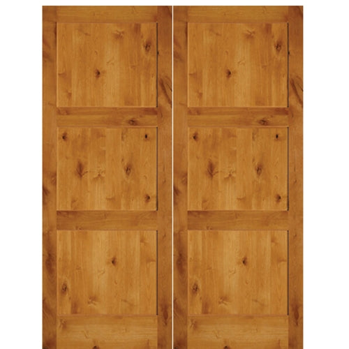 3-Panel Shaker Knotty Alder Solid Core Double Door