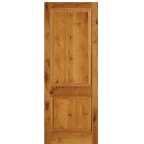 2 Panel Square Top V Grooved Knotty Alder Solid Core Door