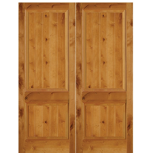 2 Panel V Grooved Square Top Knotty Alder Solid Core Double Door