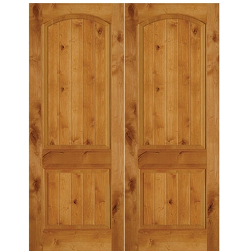 2 Panel Arch Top V Grooved Knotty Alder Solid Core Double Door