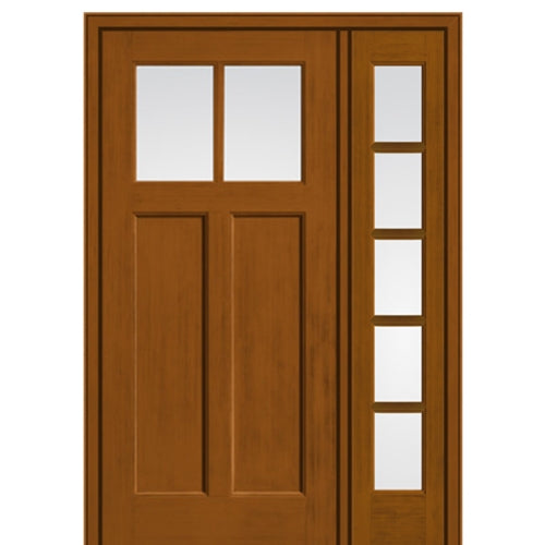 2 Lite Craftsman Style Fir Grain Fiberglass Door With 5 Lite Sidelite