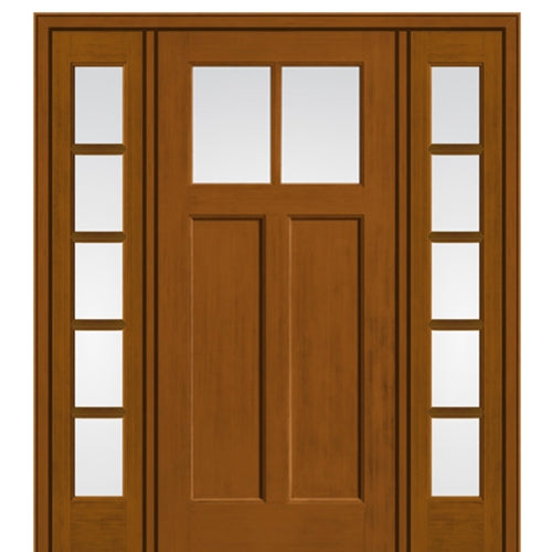 2 Lite Craftsman Style Fir Grain Fiberglass Door With Matching 5 Lite Sidelites