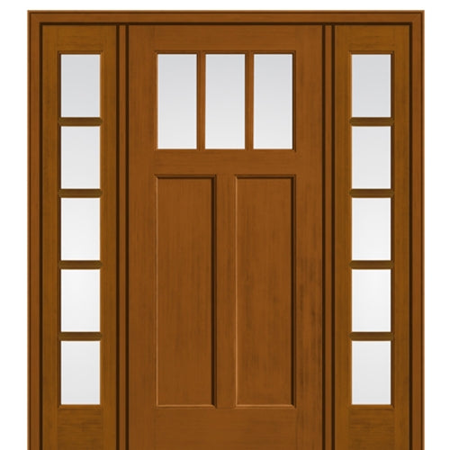 3 Lite Craftsman Style Fir Grain Fiberglass Door With Matching 5 Lite Sidelites