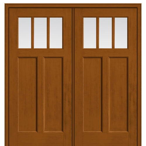 3 Lite Craftsman Style Fir Grain Fiberglass Double Door