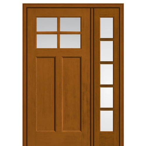 4 Lite Craftsman Style Fir Grain Fiberglass Door With 5 Lite Sidelite