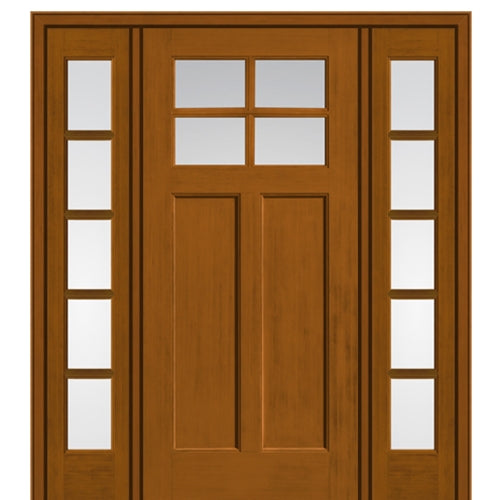 4 Lite Craftsman Style Fir Grain Fiberglass Door With Matching 5 Lite Sidelites