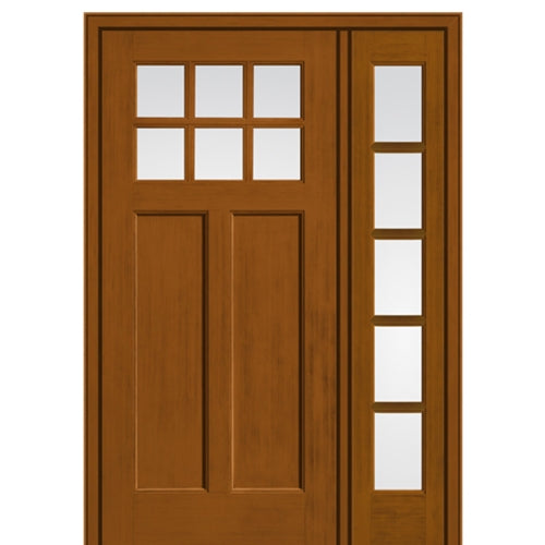 6 Lite Craftsman Style Fir Grain Fiberglass Door With 5 Lite Sidelite