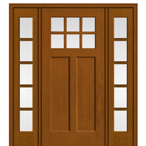 6 Lite Craftsman Style Fir Grain Fiberglass Door With Matching 5 Lite Sidelites