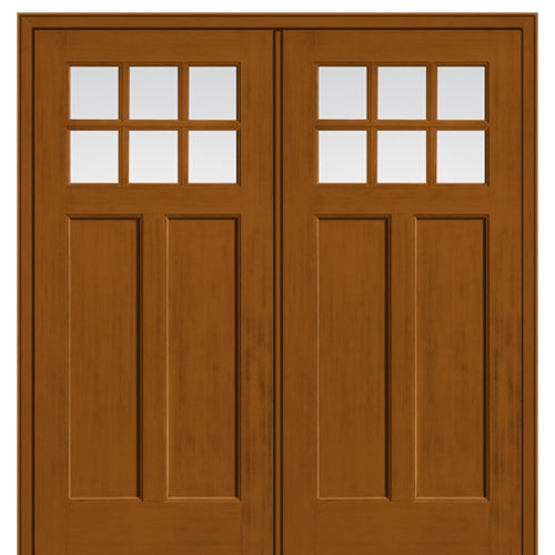 6 Lite Craftsman Style Fir Grain Fiberglass Double Door