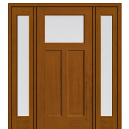 Craftsman Style Fir Grain Fiberglass Door With Matching Full Lite Sidelites