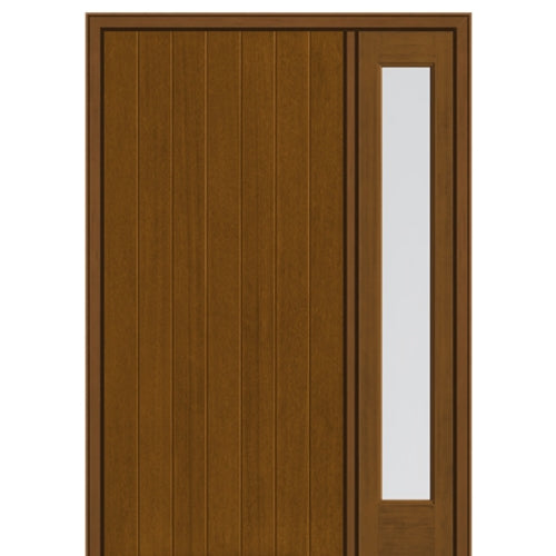 Full Plank Mahogany Grain Fiberglass Door with Full Lite Sidelite