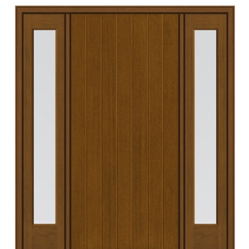 Full Plank Mahogany Grain Fiberglass Door with Full Lite Sidelites