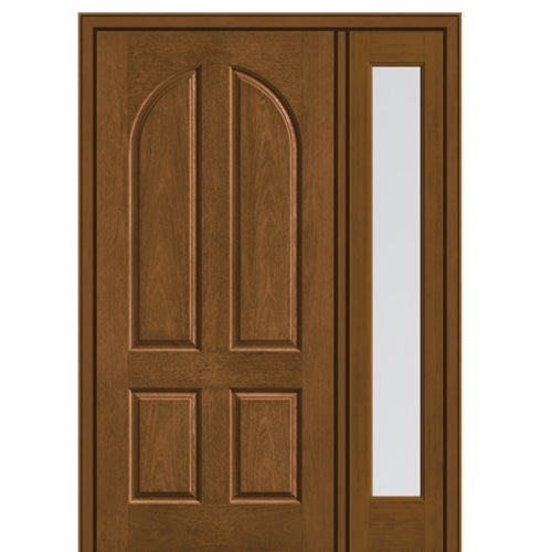 4 Panel Round Top Mahogany Grain Fiberglass Door with Sidelite