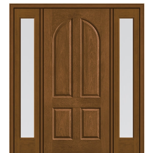 4 Panel Round Top Mahogany Grain Fiberglass Door with Full Lite Sidelites